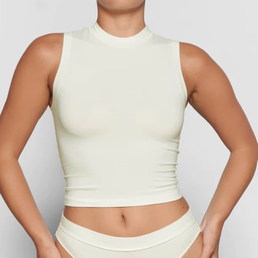 Skims Cotton Jersey Mock Neck Tank